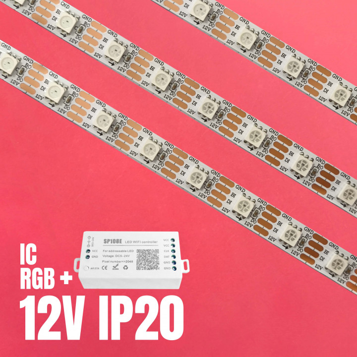 Tiras LED RGB IC 12V IP20 con controlador | Canarlight