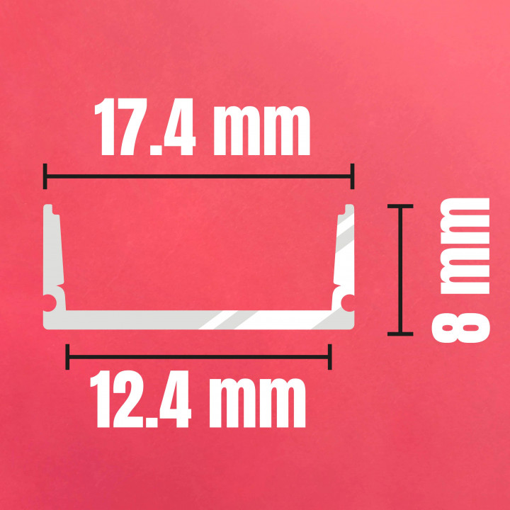 PACK of 1M Surface Profile for LED Strip up to 12mm (8mm Height) | Canarlight