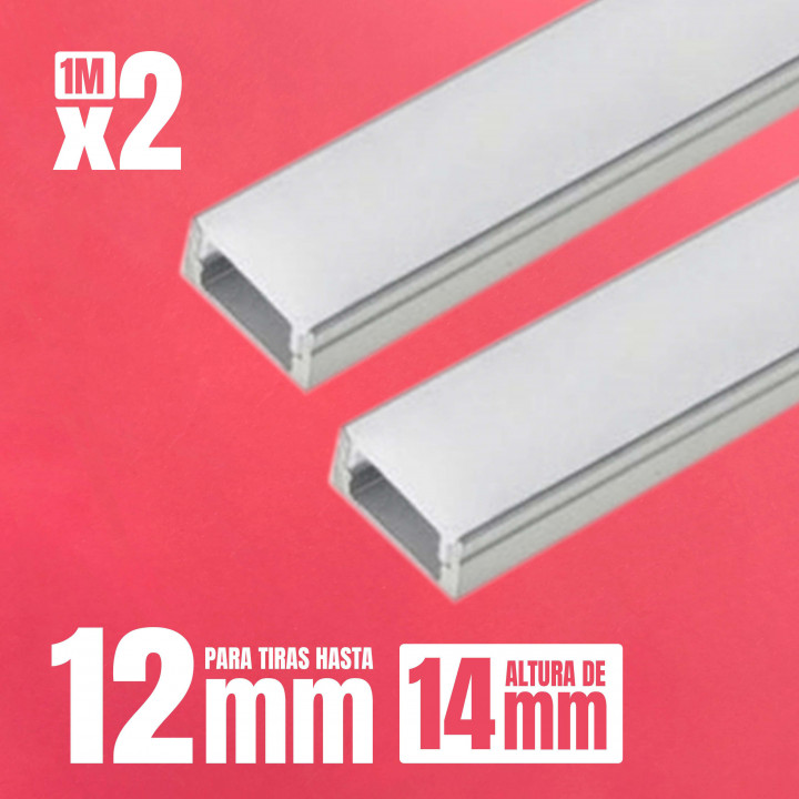 PACK Perfil de superficie 1M para tira LED de hasta 12mm (14mm) | Canarlight