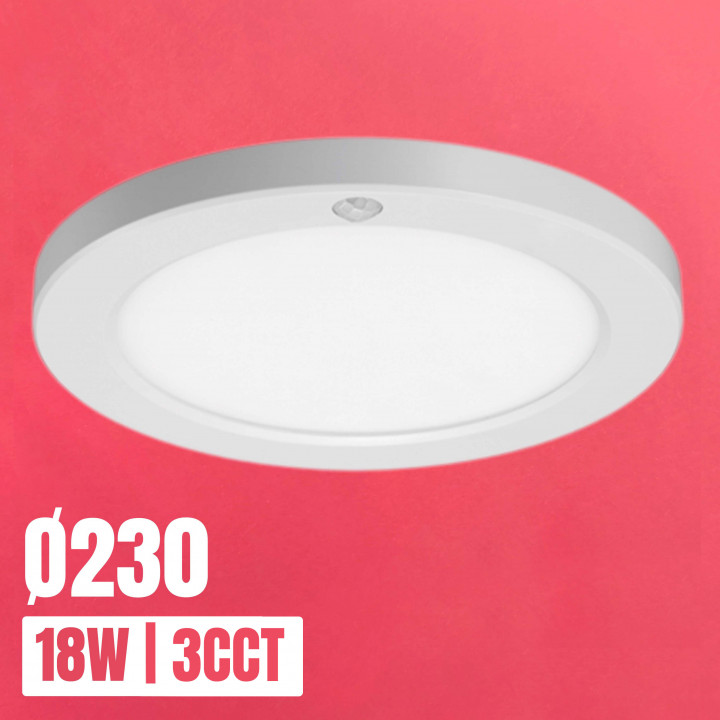 Plafón LED circular de superficie con sensor PIR 18W 3CCT Ø230 | Canarlight
