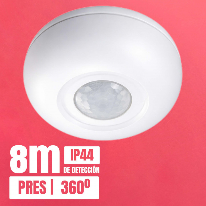 Sensor de presencia PIR LONG RANGE 360° empotrar techo IP44 8m | Canarlight