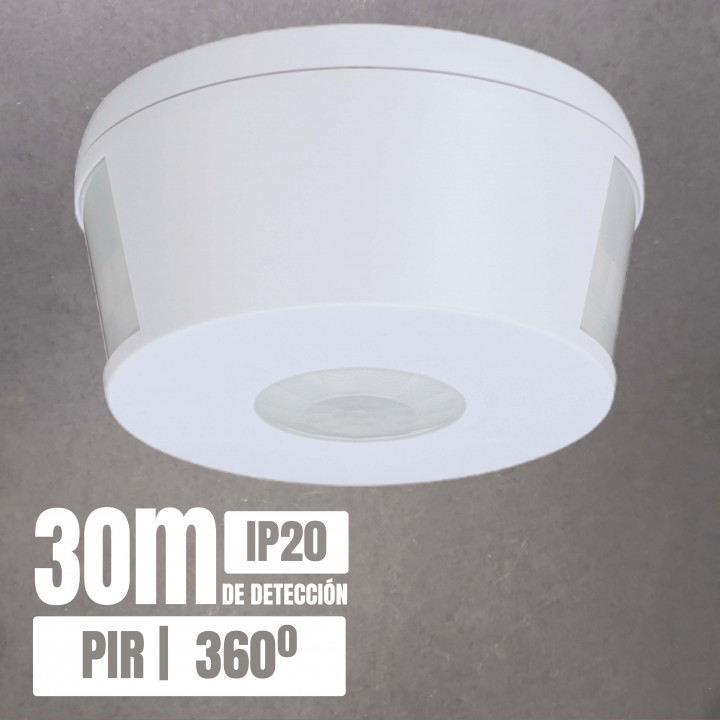 Sensor PIR ST07B 360° superficie techo IP20 30m | Canarlight