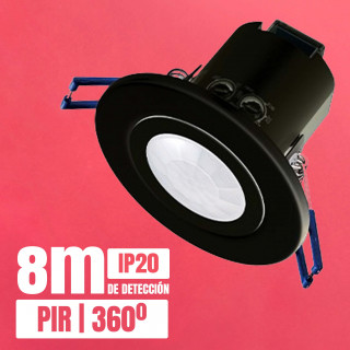 Sensor PIR ST40C 360° empotrar techo IP20 8m negro | Canarlight